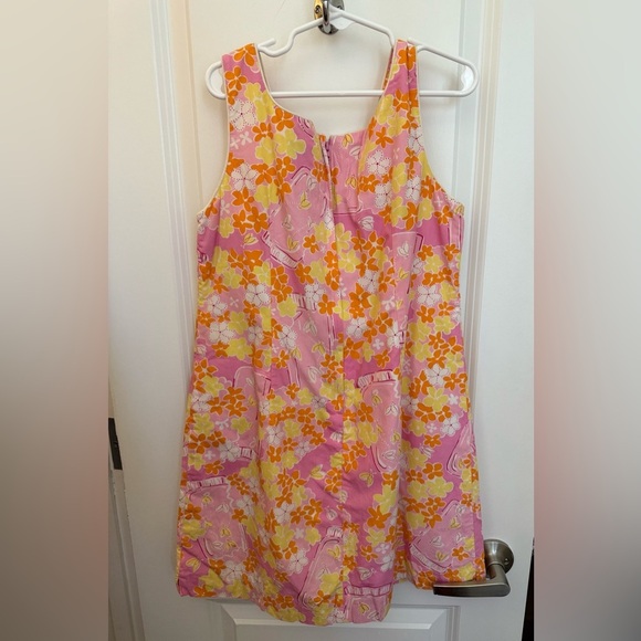 Lilly Pulitzer Fireflies Pink and Orange Floral Sleeveless Dress Kids 10 - Picture 2 of 9